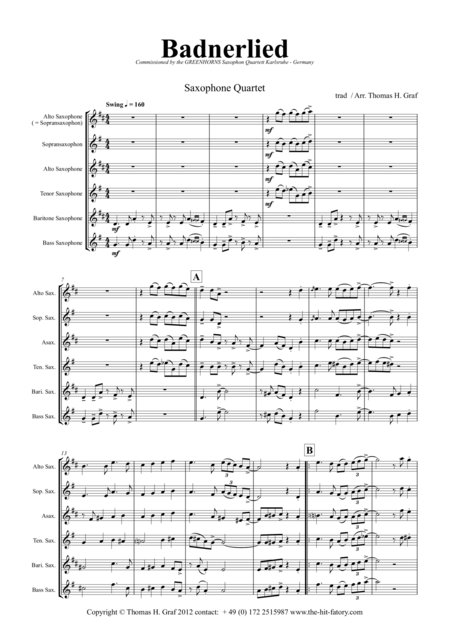 Badnerlied Jazzy Oktoberfest Saxophone Quartet Sheet Music