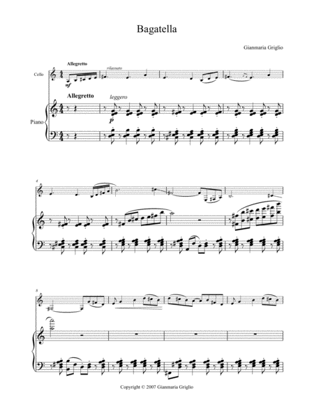 Free Sheet Music Bagatella For Cello And Piano