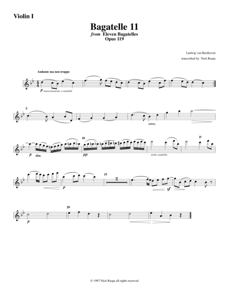 Free Sheet Music Bagatelle 11 For String Orchestra Violin 1 Part