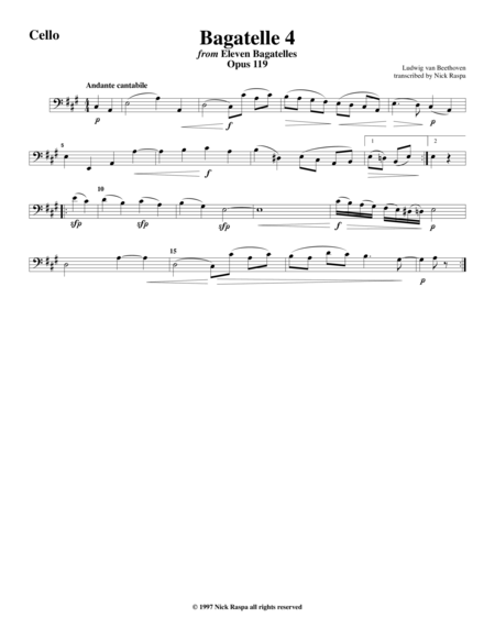 Free Sheet Music Bagatelle 4 For String Orchestra Cello Part