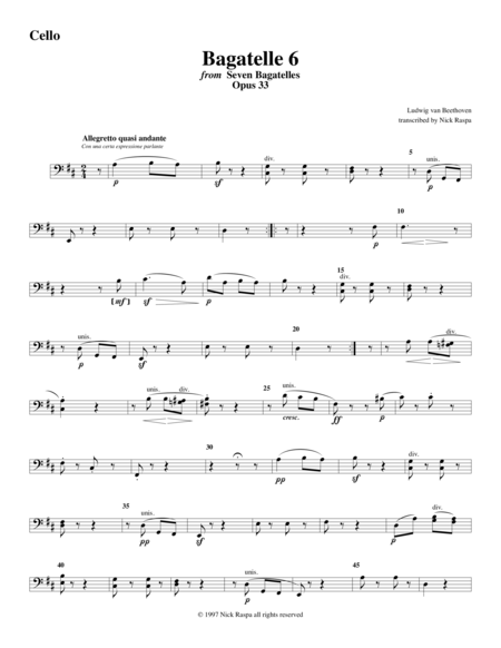 Free Sheet Music Bagatelle 6 For String Orchestra Cello Part