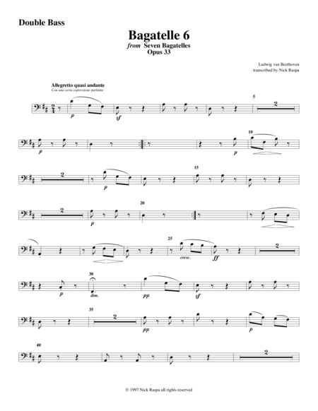 Bagatelle 6 For String Orchestra Double Bass Part Sheet Music