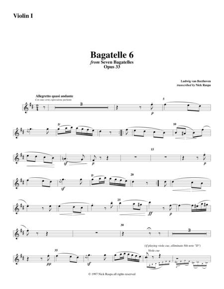 Bagatelle 6 For String Orchestra Violin 1 Part Sheet Music