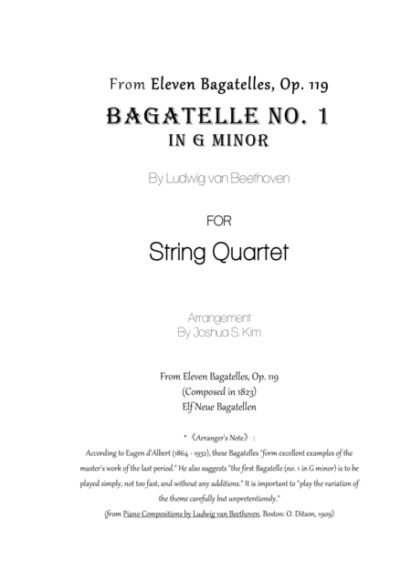Free Sheet Music Bagatelle No 1 Op 119 For String Quartet