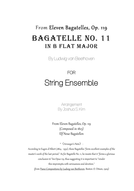 Free Sheet Music Bagatelle No 11 Op 119 For String Ensemble