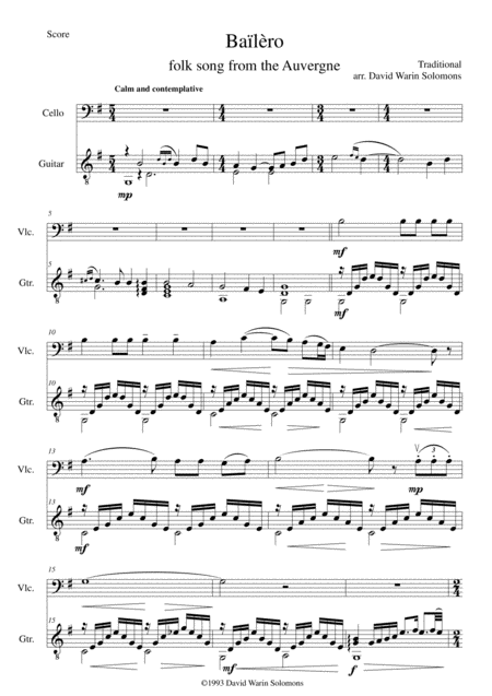 Bailero For Cello Guitar Sheet Music