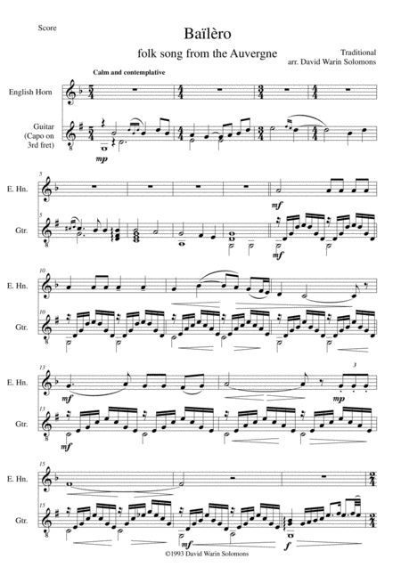 Bailero For Cor Anglais Guitar Capo On 3 Sheet Music