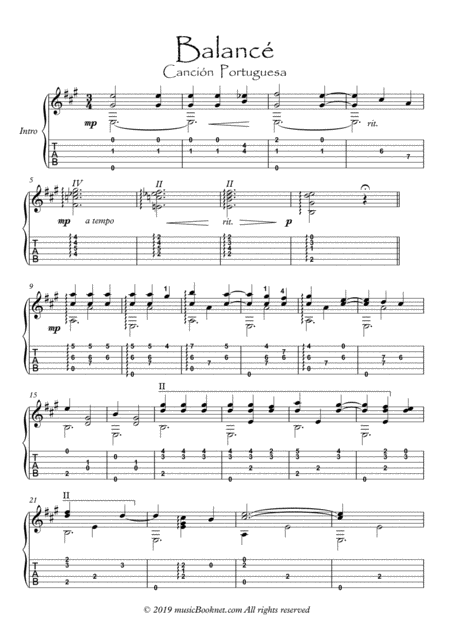 Balance Cancion Portuguesa Guitar Solo Sheet Music