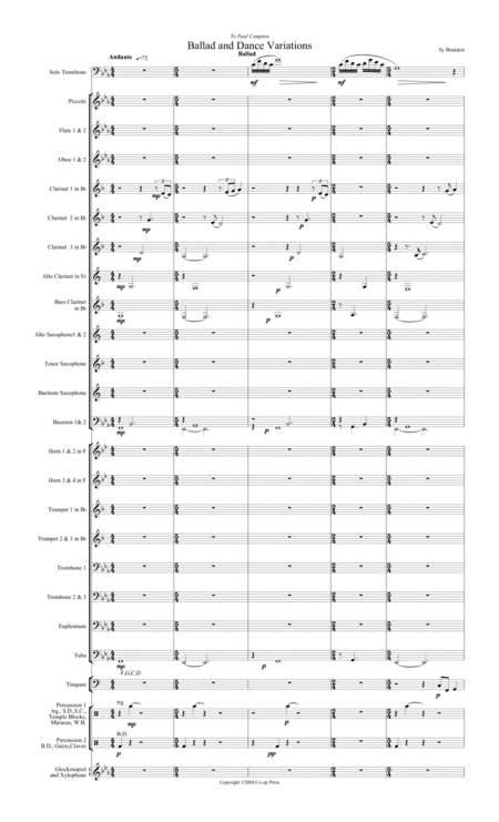 Ballad And Dance Variations For Trombone And Band Sheet Music