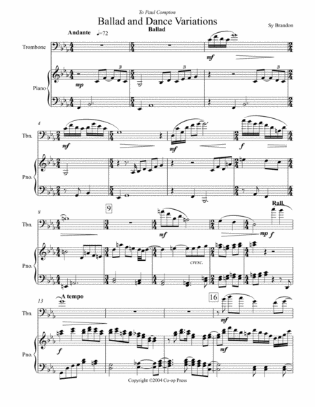 Ballad And Dance Variations For Trombone And Piano Sheet Music