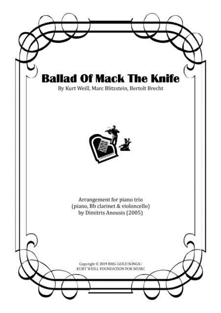 Ballad Of Mack The Knife Amazing Arrangement For Piano Trio Pno Bb Clarinet Cello Sheet Music