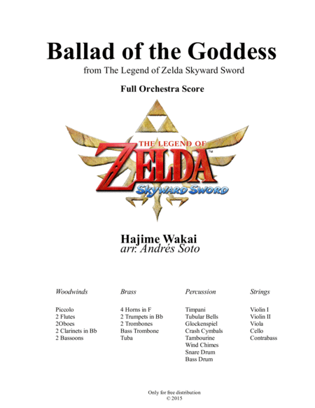 Ballad Of The Goddess The Legend Of Zelda 30th Anniversary Concert Sheet Music