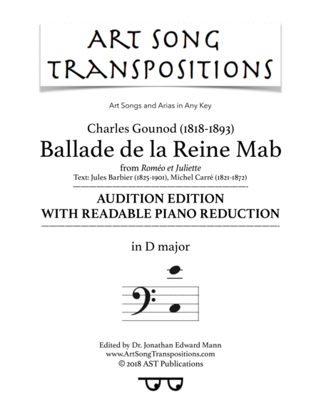 Free Sheet Music Ballade De La Reine Mab D Major Audition Edition With Readable Piano Reduction