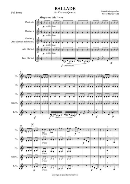 Free Sheet Music Ballade For Clarinet Quartet