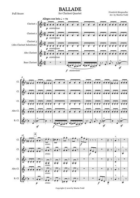 Ballade For Clarinet Quartet Sheet Music