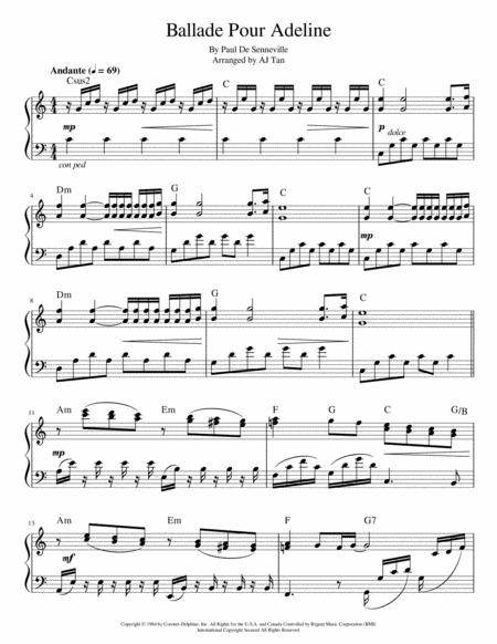 Ballade Pour Adeline Easy Piano Version Sheet Music