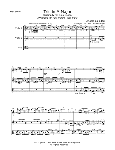 Free Sheet Music Balladori A Trio In A For Two Violins And Viola
