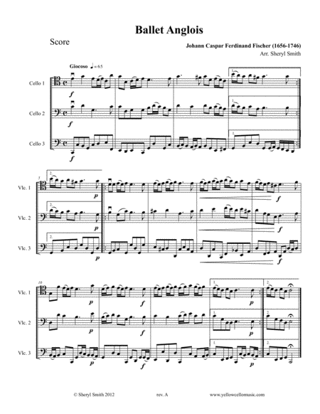 Ballet Anglois By Fischer For Three Cellos Cello Trio Sheet Music