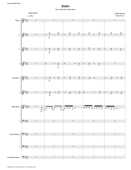 Ballet Mvt 4 From Debussys Petite Suite For Flute Choir 2 Bass Clarinets Contralto Clarinet Sheet Music