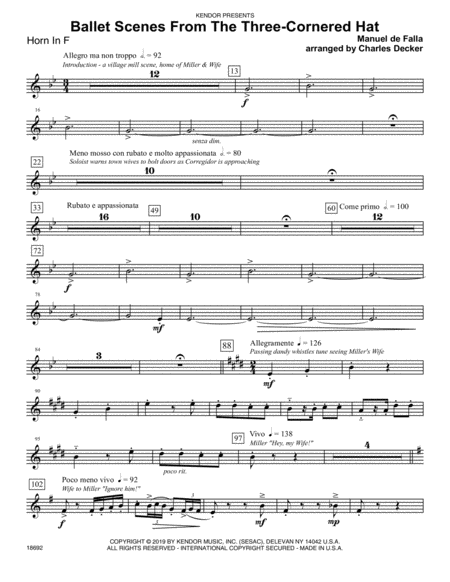 Free Sheet Music Ballet Scenes From The Three Cornered Hat Horn In F