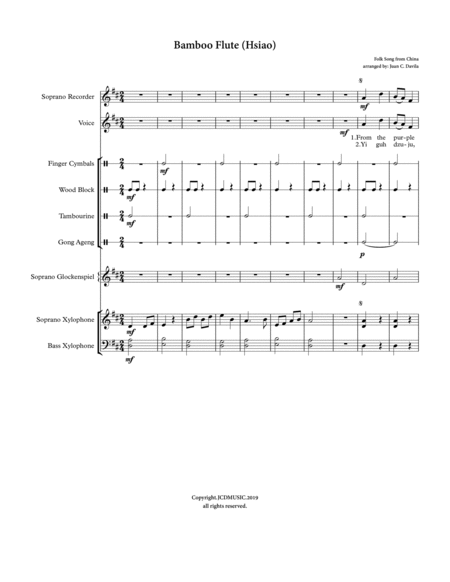 Free Sheet Music Bamboo Flute Orff Ensemble