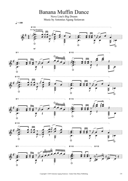 Free Sheet Music Banana Muffin Dance Solo Guitar Score