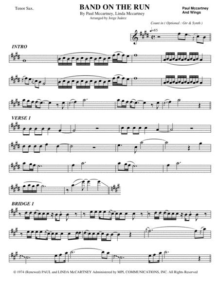 Free Sheet Music Band On The Run Tenor Sax