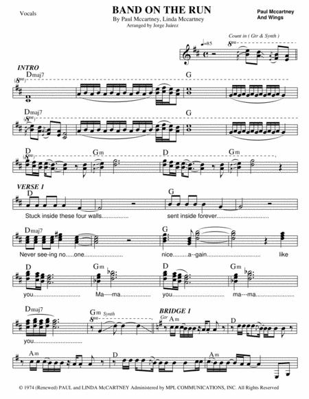 Free Sheet Music Band On The Run Vocals