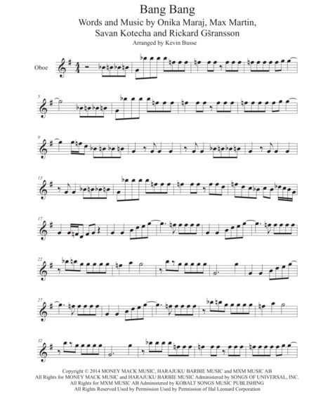 Free Sheet Music Bang Bang Oboe