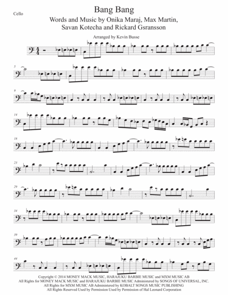 Bang Bang Original Key Cello Sheet Music