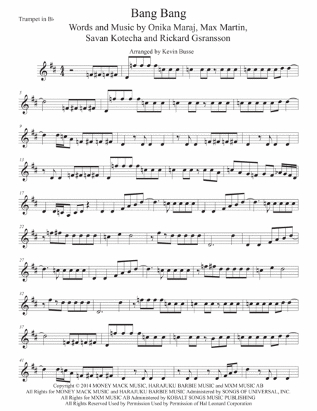 Bang Bang Original Key Trumpet Sheet Music