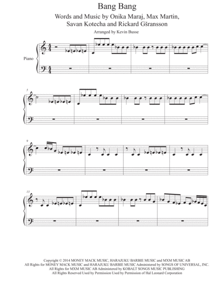 Free Sheet Music Bang Bang Piano