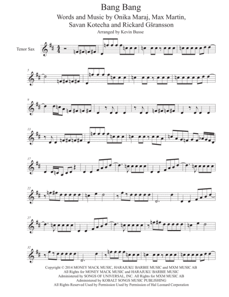 Bang Bang Tenor Sax Sheet Music