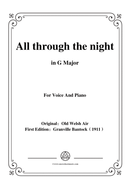 Free Sheet Music Bantock Folksong All Through The Night In G Major For Voice And Piano