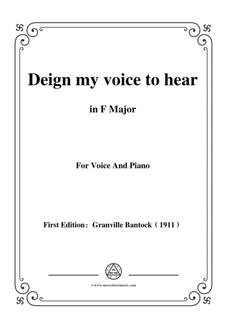 Bantock Folksong Deign My Voice To Hear Guschi Ki Behakk In F Major For Voice And Piano Sheet Music