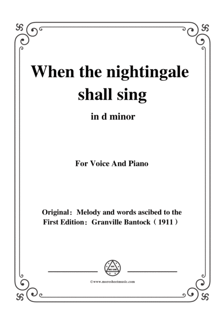 Bantock Folksong When The Nightingale Shall Sing Quant Li Rosignol Jolis In D Minor For Voice And Piano Sheet Music