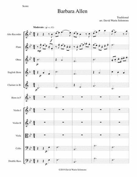 Barbara Allen For Alto Recorder And Orchestra Sheet Music