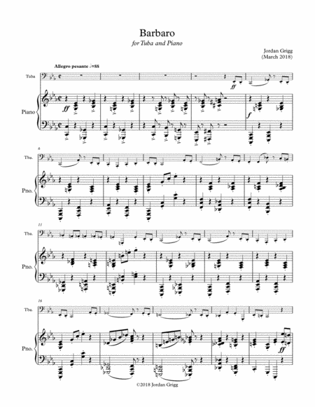 Barbaro For Tuba And Piano Sheet Music