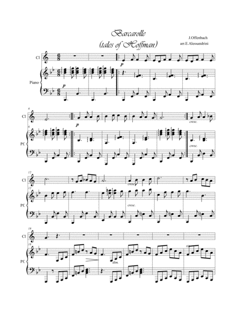 Free Sheet Music Barcarola Clarinet And Piano