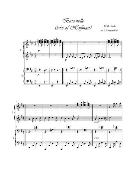 Barcarola From Hoffmann Tales Piano 4 Hands Sheet Music