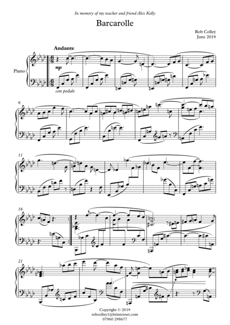 Free Sheet Music Barcarolle For Solo Piano