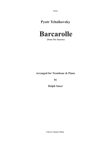 Barcarolle From The Seasons For Trombone And Piano Sheet Music