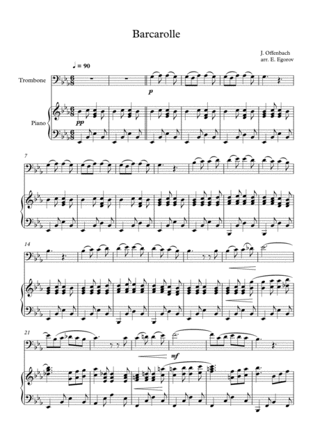 Free Sheet Music Barcarolle Jacques Offenbach For Trombone Piano