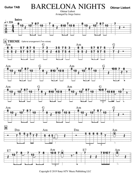 Barcelona Nights Guitar Tab Sheet Music