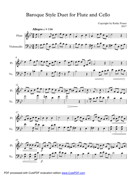 Free Sheet Music Baroque Style Duet For Flute And Cello