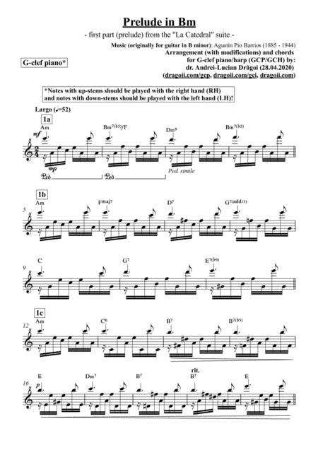 Barrios Agustn Prelude In B Minor Arr And Chords For G Clef Piano Harp Gcp Gch Sheet Music