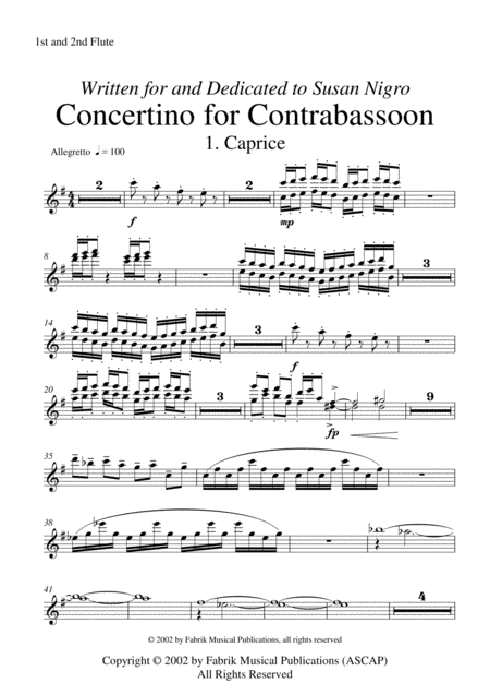 Barton Cummings Concertino For Contrabassoon And Concert Band 1st And 2nd Flute Part Sheet Music