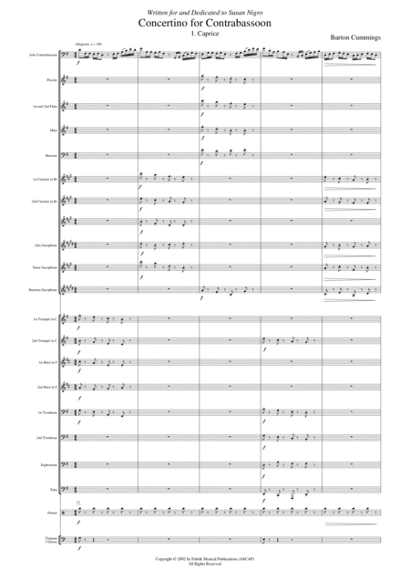 Barton Cummings Concertino For Contrabassoon And Concert Band Full Score And Solo Part Sheet Music