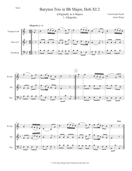 Free Sheet Music Baryton Trio In Bb Major Hob Xi 2