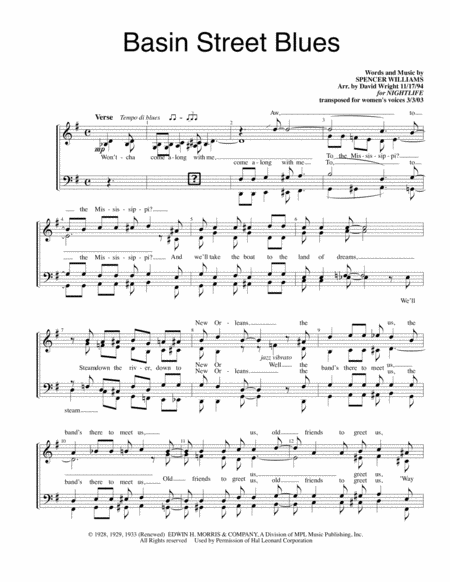 Basin Street Blues F Chorus Pricing Sheet Music